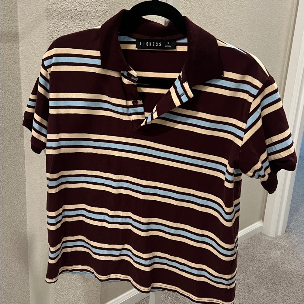 Lioness Maroon and Blue Striped Polo